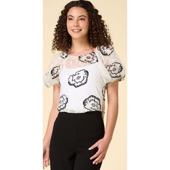 EUC Laundry by Shelli Segal Sheer Embroidered Floral Blouse – Size Medium - Picture 1 of 13